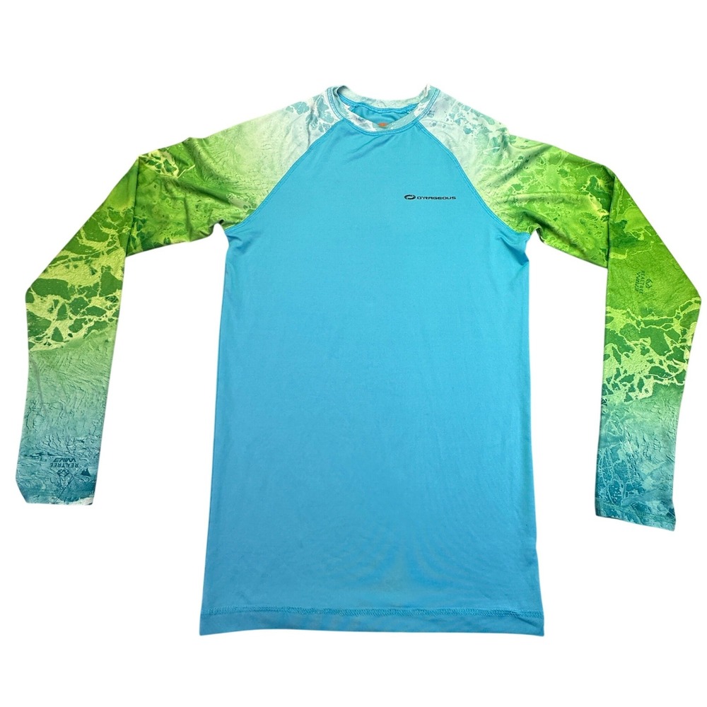 O'Rageous Rash Guard Shirt Men's Small Blue Realtree WAV3 Camo Long Sleeve Swim